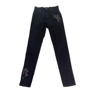 Nordstrom Jeans Women's Sz Small S Black Floral Accent Embroidered‎ Roses